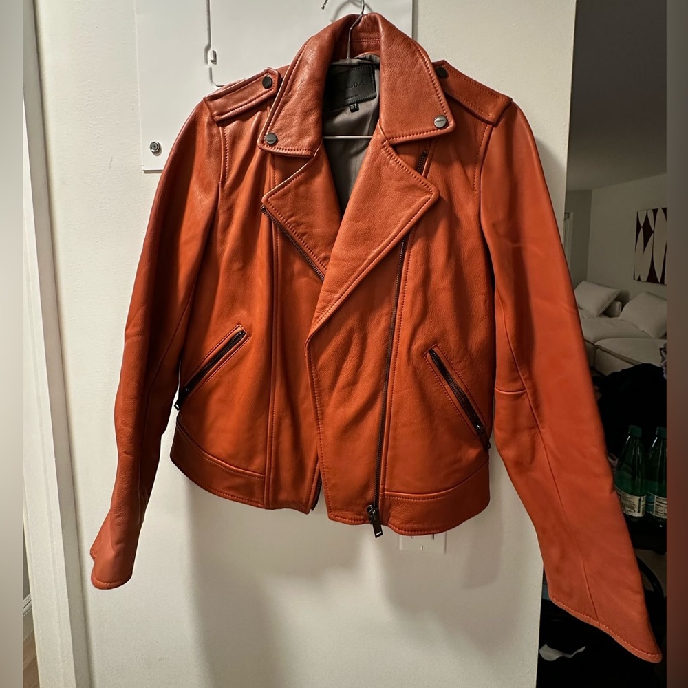 Terracotta Real Leather Jacket Massimo Dutti